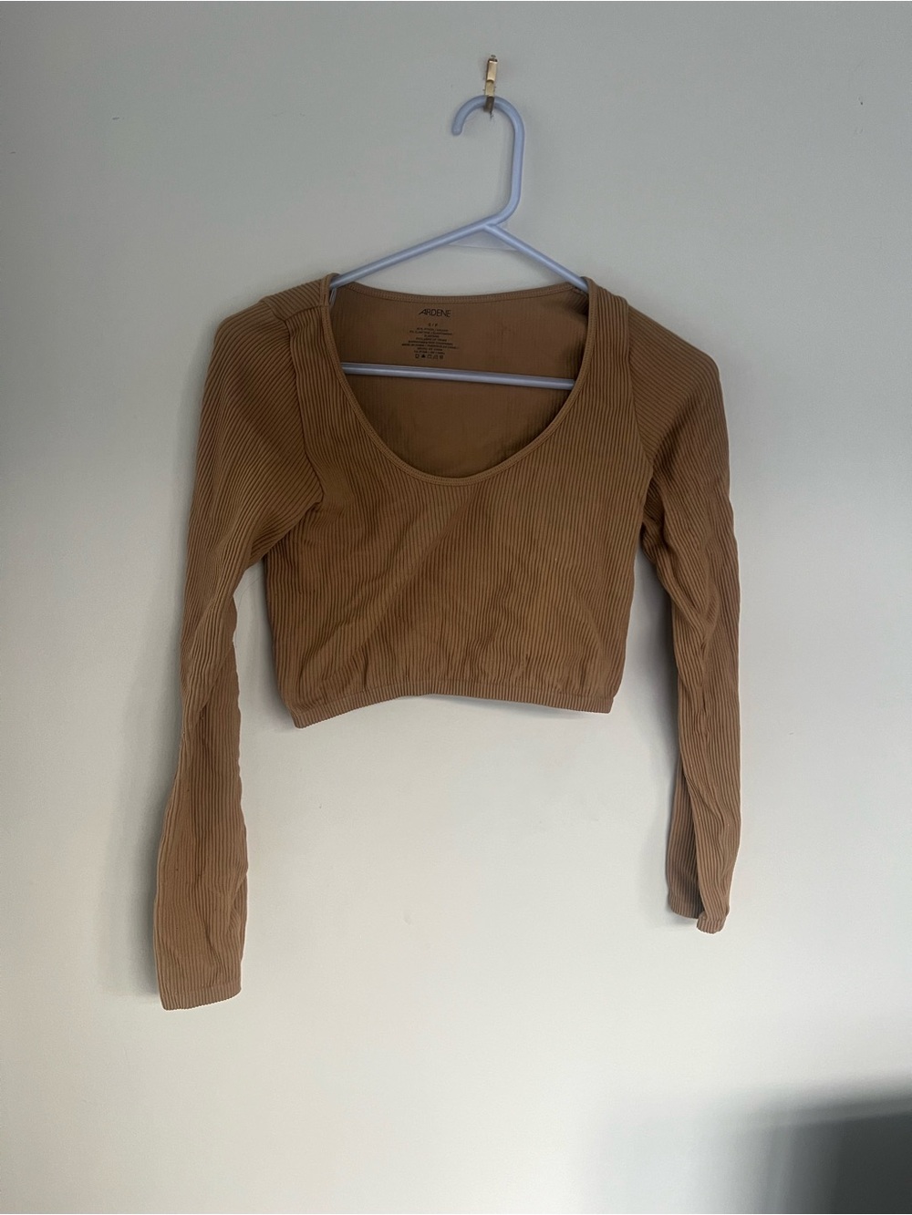 Ardene Camel Ribbed Long Sleeve Crop Top